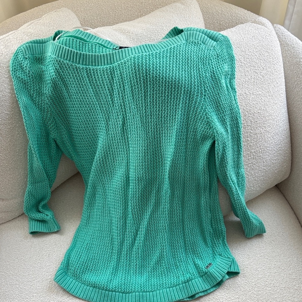 Tommy Hilfiger Teal Off-the-Shoulder Sweater
